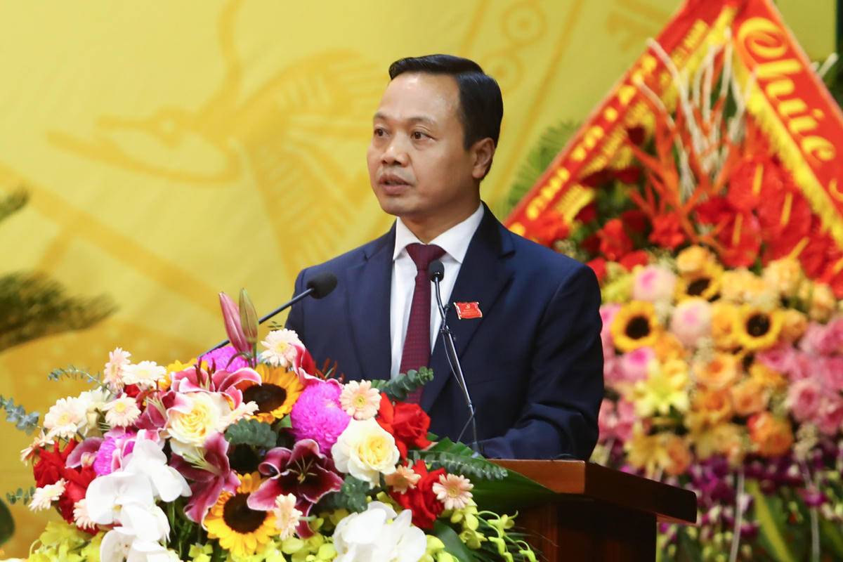 Bí thư Tỉnh ủy Điện Biên Trần Tiến Dũng phát biểu bế mạc Đại hội. Ảnh: TTBC tỉnh Điện Biên