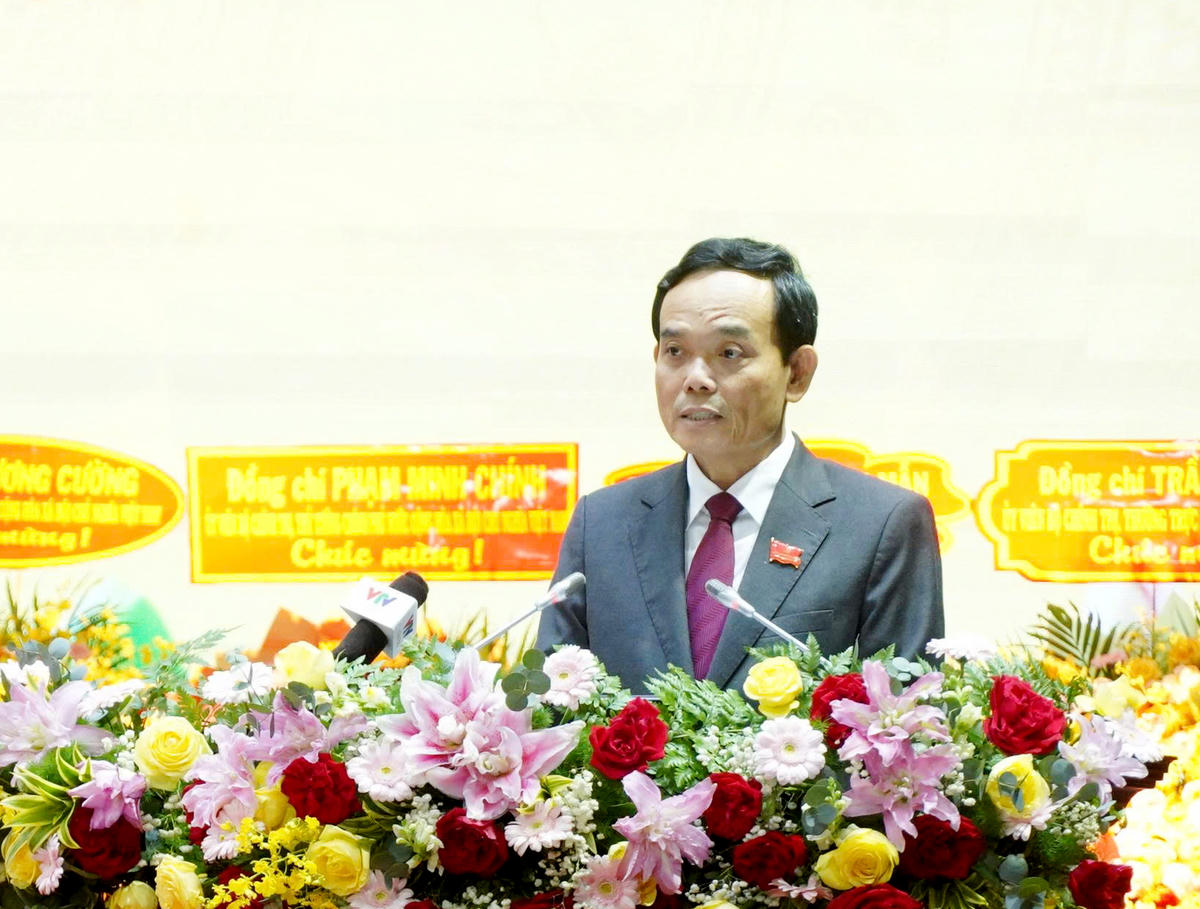 Bí thư Trung ương Đảng, Bí thư Thành uỷ TP Hồ Chí Minh Trần Lưu Quang phát biểu tại Đại hội. Ảnh Trung Kiên.