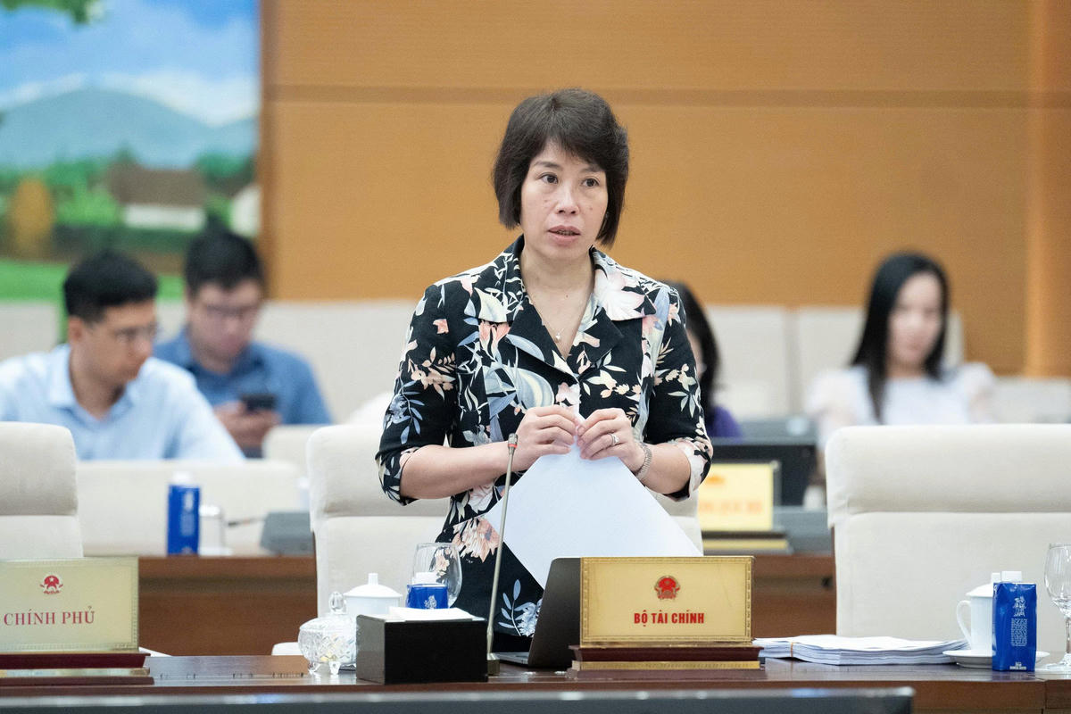 Thứ trưởng Bộ Tài chính Nguyễn Thị Bích Ngọc báo cáo tại phiên họp (Ảnh: Phạm Thắng)