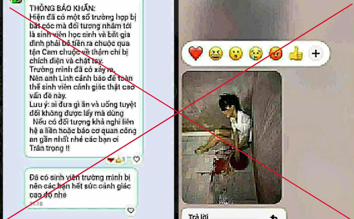 Thông tin đăng mạng xã hội về việc một sinh viên bắt cóc là sai sự thật. Ảnh: Công an cung cấp.