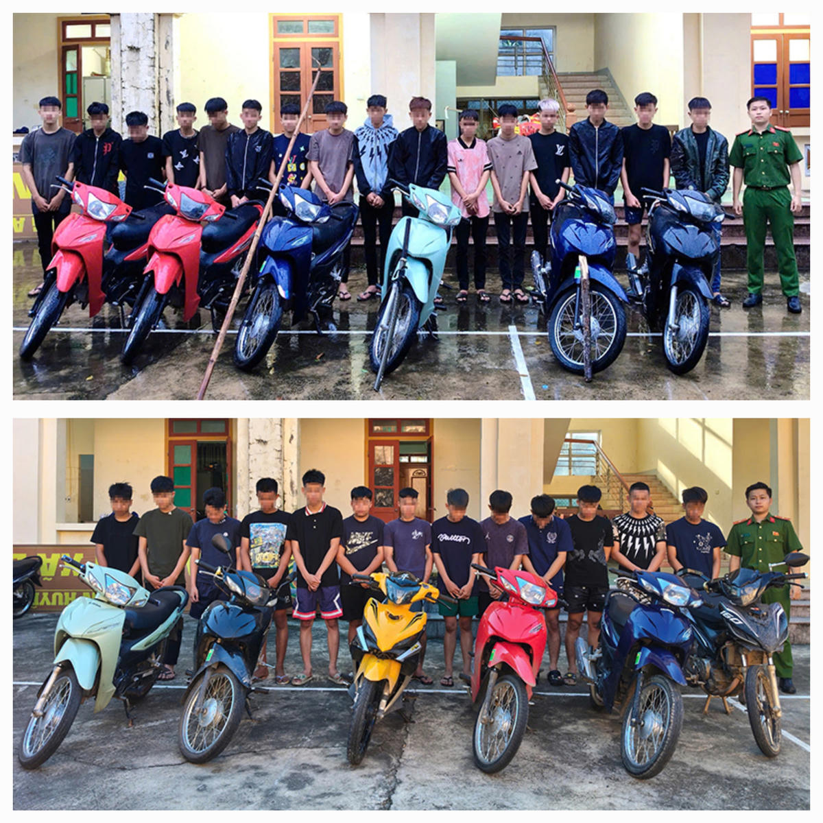 Hai nhóm đối tượng tại cơ quan điều tra. Ảnh: Công an tỉnh Nghệ An