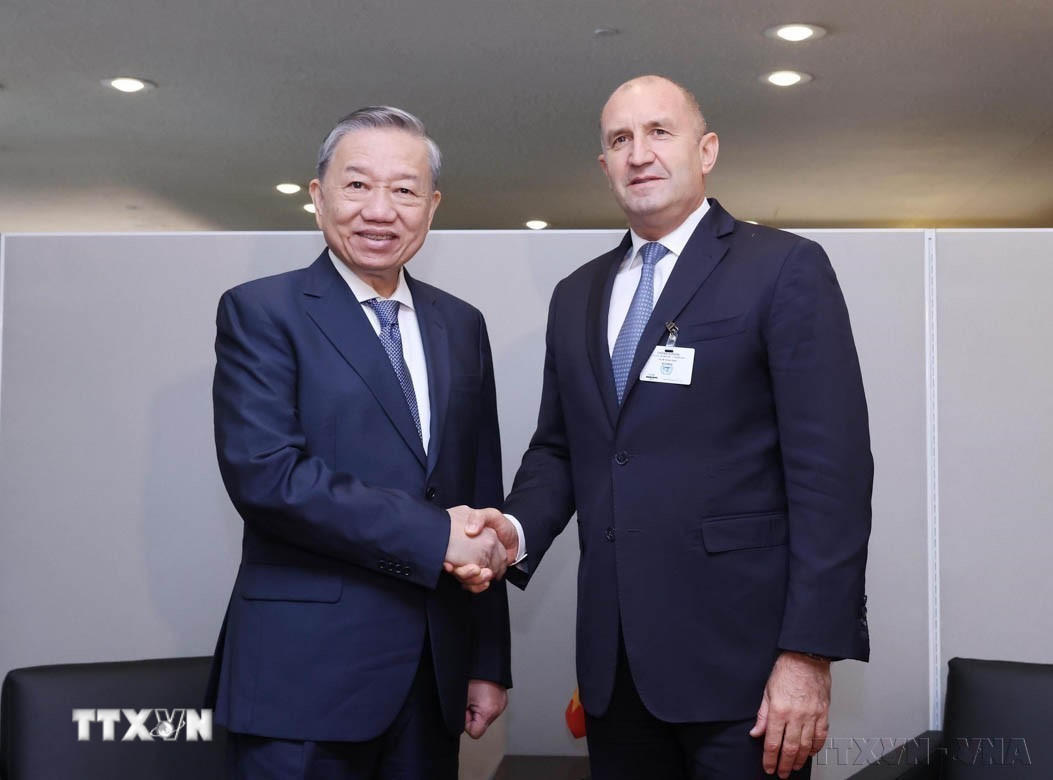 Nhân dịp tham dự Đại hội đồng Liên hợp quốc Khóa 79 và làm việc tại Hoa Kỳ, sáng 24/9/2024, tại thành phố New York, Tổng Bí thư, Chủ tịch nước Tô Lâm gặp Tổng thống Bulgaria Rumen Radev. (Ảnh: Lâm Khánh/TTXVN)