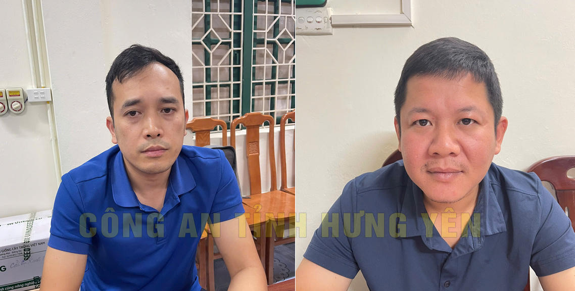 Đỗ Mạnh Đăng và Luyện Phúc Hưng tại Cơ quan Công an. Ảnh: Công an tỉnh Hưng Yên.