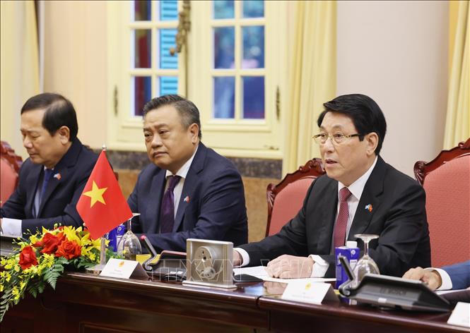 Chủ tịch nước Lương Cường phát biểu tại cuộc hội đàm với Tổng Thư ký Liên hợp quốc António Guterres.&nbsp;Ảnh: Lâm Khánh/TTXVN