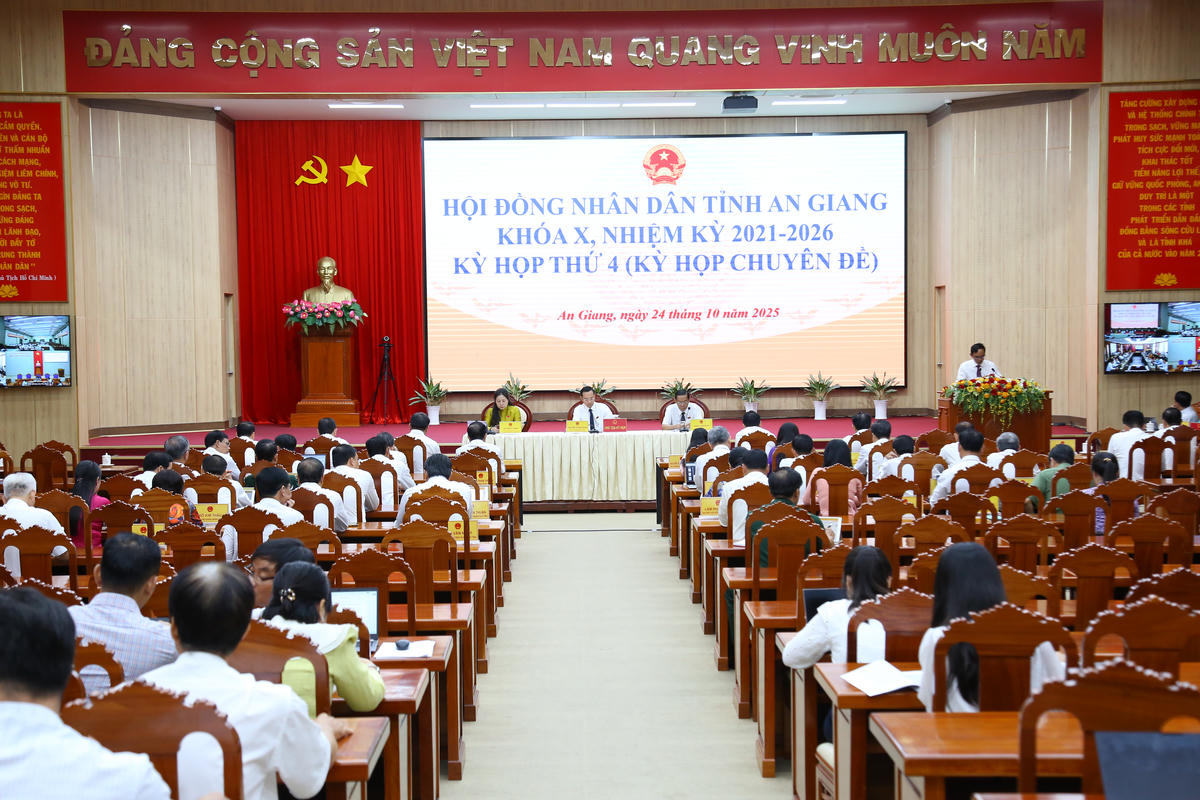 Điểm cầu chính tại Hội trường lớn của Tỉnh ủy An Giang. (ảnh: THANH TIẾN)