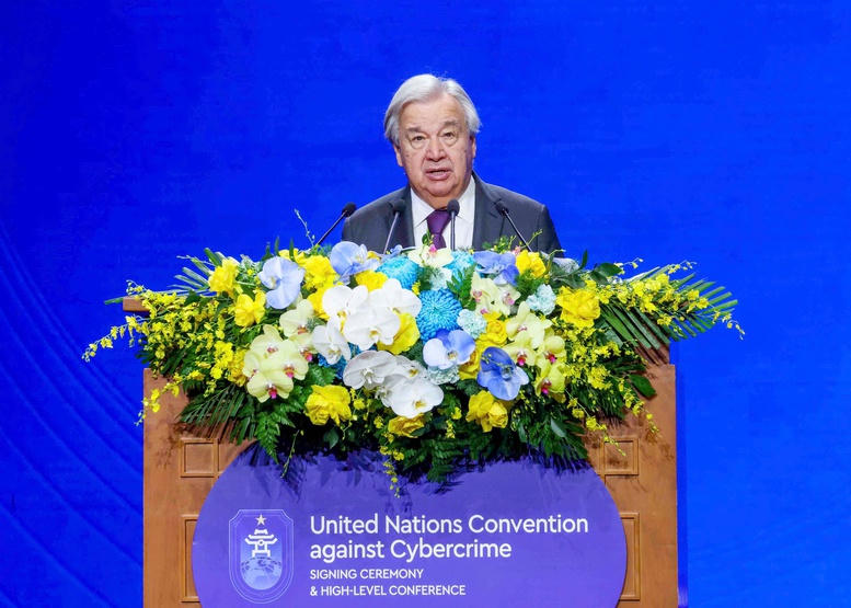 Tổng Thư ký Liên Hợp Quốc Antonio Guterres phát biểu tại buổi lễ - Ảnh VGP/Nhật Bắc.