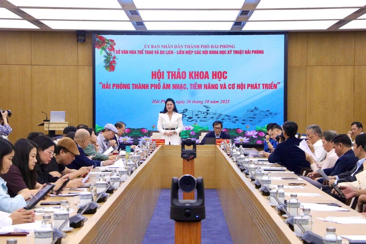 Giám đốc Sở VHTTDL thành phố Trần Thị Hoàng Mai phát biểu khai mạc hội thảo. Ảnh: PT.&nbsp;