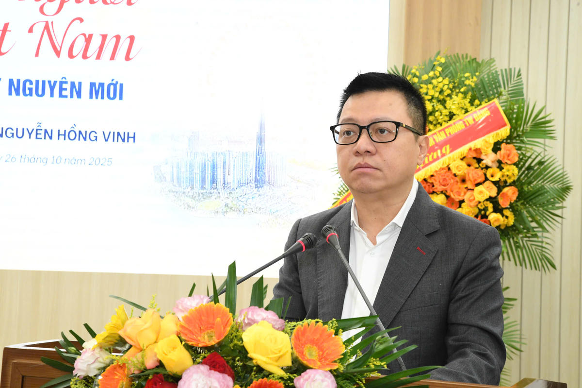 Phó Trưởng Ban Tuyên giáo và Dân vận Trung ương, Tổng Biên tập Báo Nhân Dân, Chủ tịch Hội Nhà báo Việt Nam Lê Quốc Minh phát biểu. Ảnh: Phạm Sỹ.&nbsp;