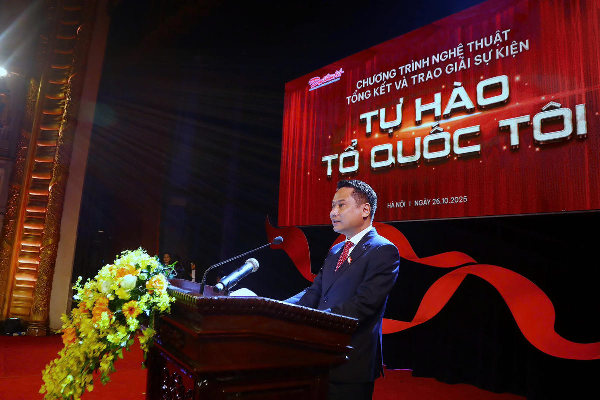 Tổng Biên tập Báo Đại đoàn kết&nbsp;Trương Thành Trung phát biểu tại chương trình. Ảnh: Lê Khánh.