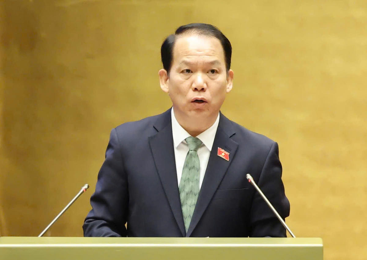 Chủ nhiệm Uỷ ban Pháp luật và Tư pháp Hoàng Thanh Tùng đã trình bày Báo cáo thẩm tra về 3 dự án Luật. Ảnh: Quang Vinh.