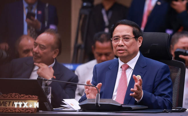 Thủ tướng Phạm Minh Chính phát biểu tại Hội nghị Cấp cao ASEAN-Australia lần thứ 5. (Ảnh: Dương Giang/TTXVN)