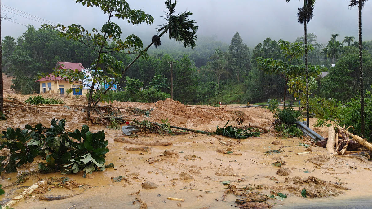 Khu vực thôn Trà Giáp, xã Trà Tân xảy ra sạt lở đất đá. Ảnh: CV.