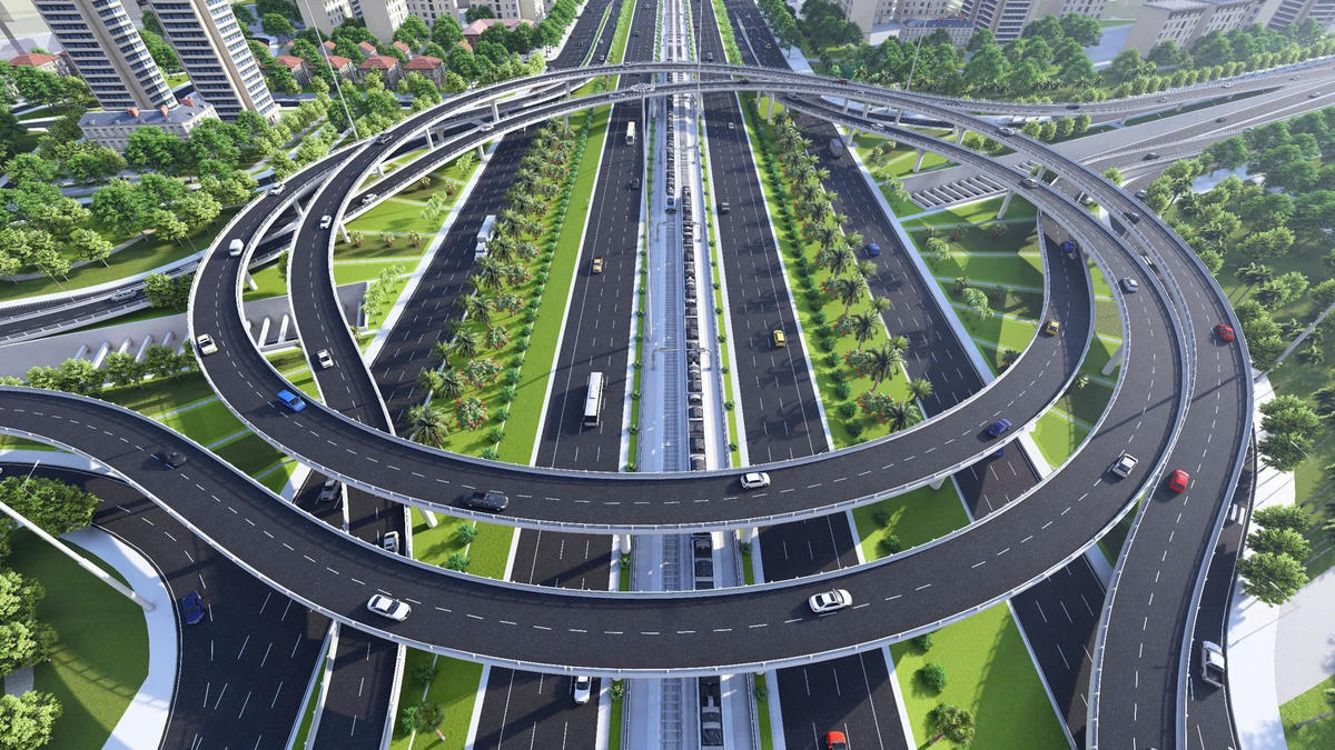 Phối cảnh&nbsp;dự án nút giao khác mức giữa đường Vành đai 3,5 và Đại lộ Thăng Long sau khi hoàn thành.