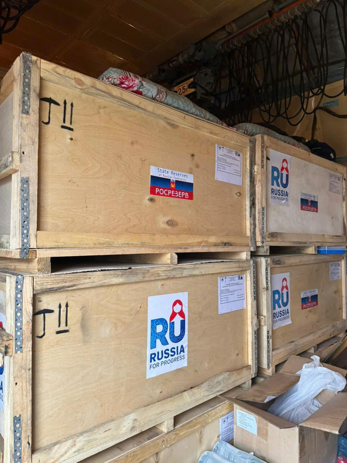 Cận cảnh lô hàng viện trợ của Nga cho Việt Nam. Ảnh:&nbsp;Cục QL Đê điều và Phòng, Chống thiên tai.