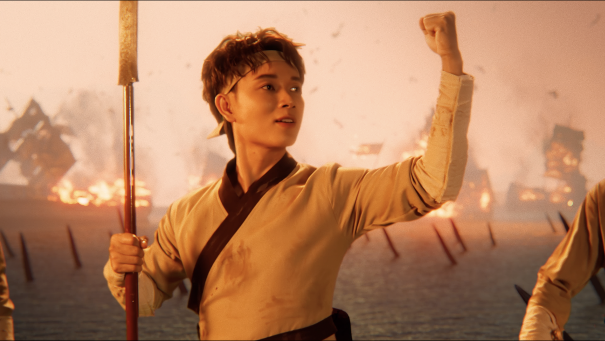 MV tái hiện trận Bạch Đằng năm 938 do Ngô Quyền lãnh đạo đánh với quân Nam Hán. Đây là một trận đánh quan trọng trong lịch sử Việt Nam, đánh dấu việc chấm dứt hơn 1.000 năm Bắc thuộc. Ảnh: NSX