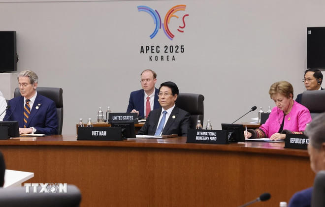 Chủ tịch nước Lương Cường dự Hội nghị Cấp cao Diễn đàn Hợp tác kinh tế châu Á-Thái Bình Dương (APEC) lần thứ 32. (Ảnh: Lâm Khánh/TTXVN)