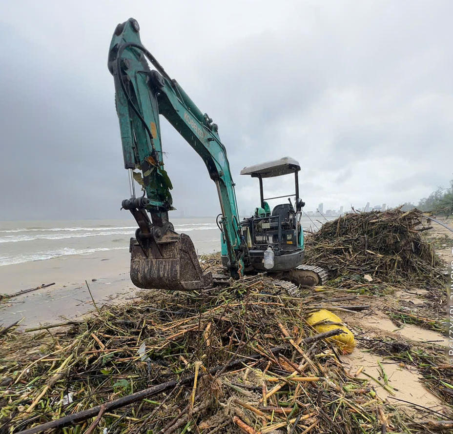 Rác chủ yếu là củi mục, bèo trôi vào bờ. Ảnh: Nguyễn Tú.