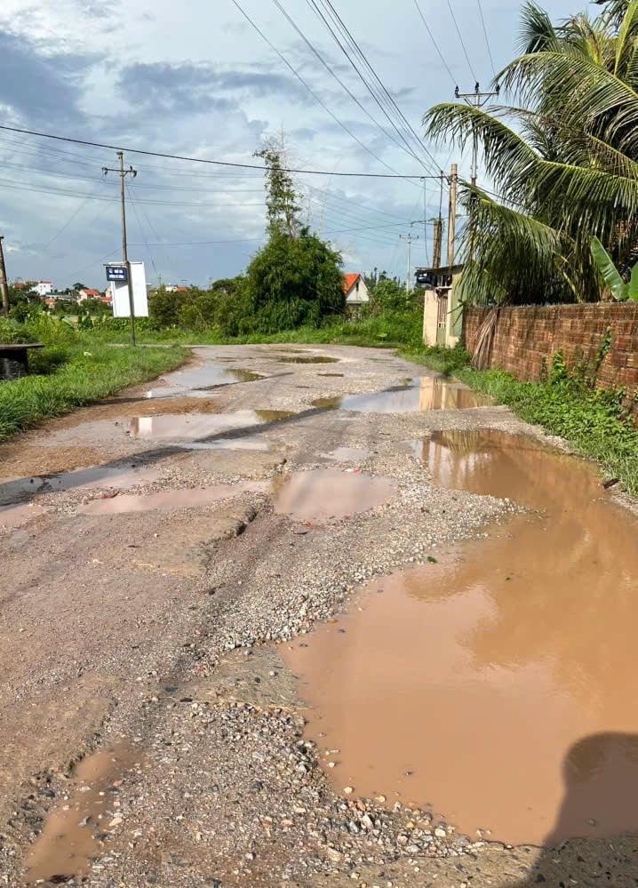 Đường Vũ Tướng lầy lội sau mưa với những "ổ gà", "ổ voi" ngập nước. Ảnh: Người dân cung cấp.