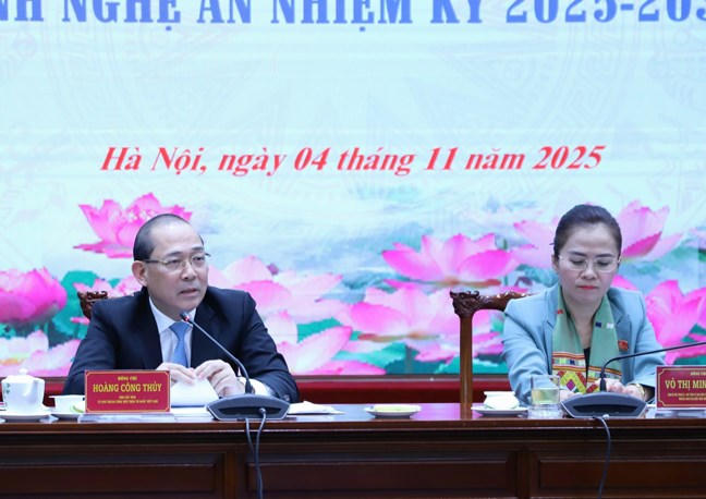 Phó Chủ tịch Hoàng Công Thủy phát biểu tại cuộc làm việc.