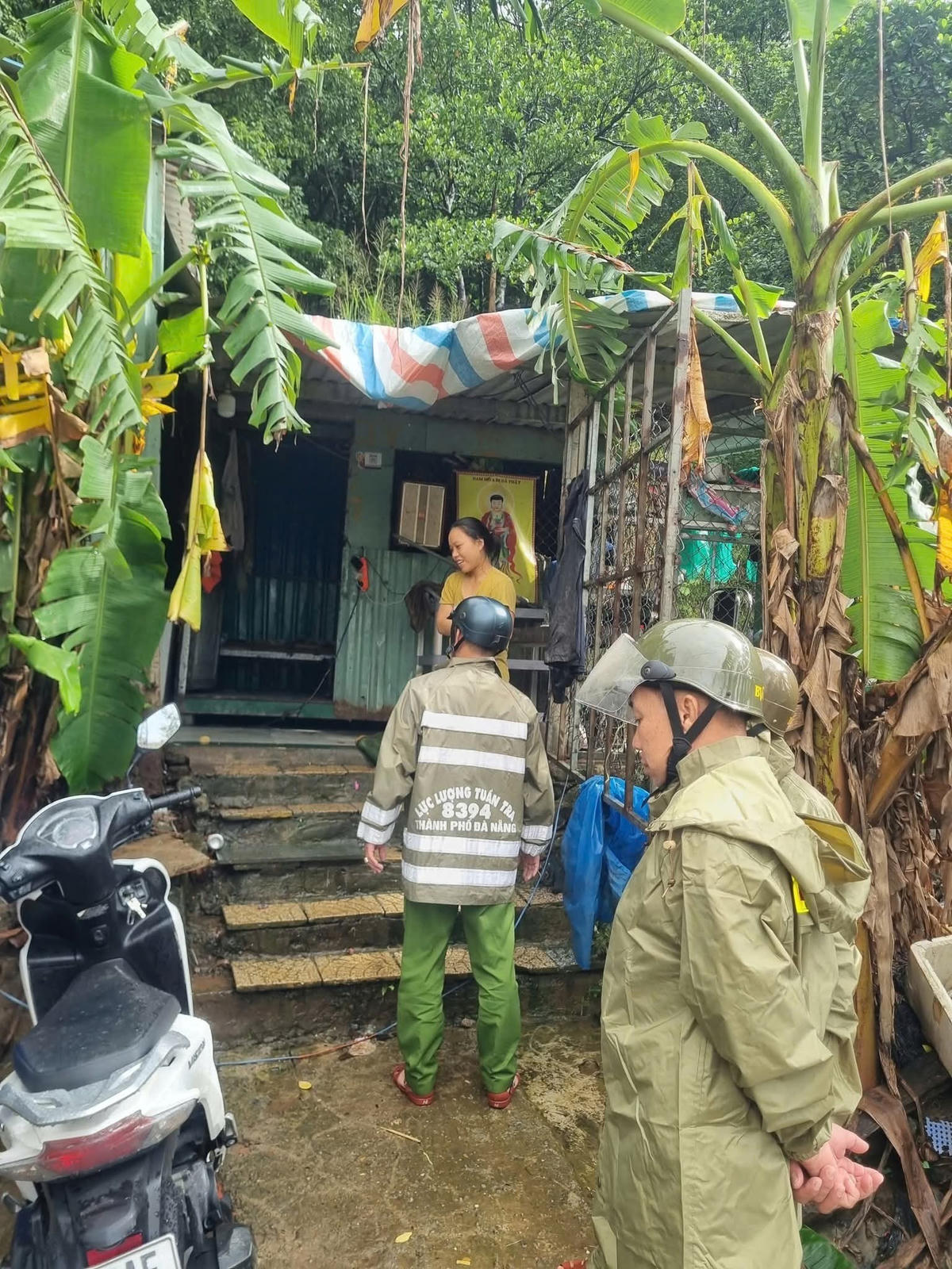 Lực lượng phường Sơn Trà sơ tán người dân ở bán đảo. Ảnh: Nguyễn Tú.