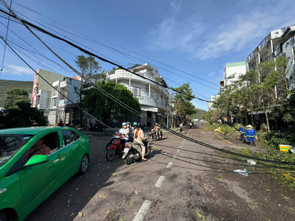 Dây điện bị đứt trên đường Chương Dương, tỉnh Gia Lai. Ảnh: CV.