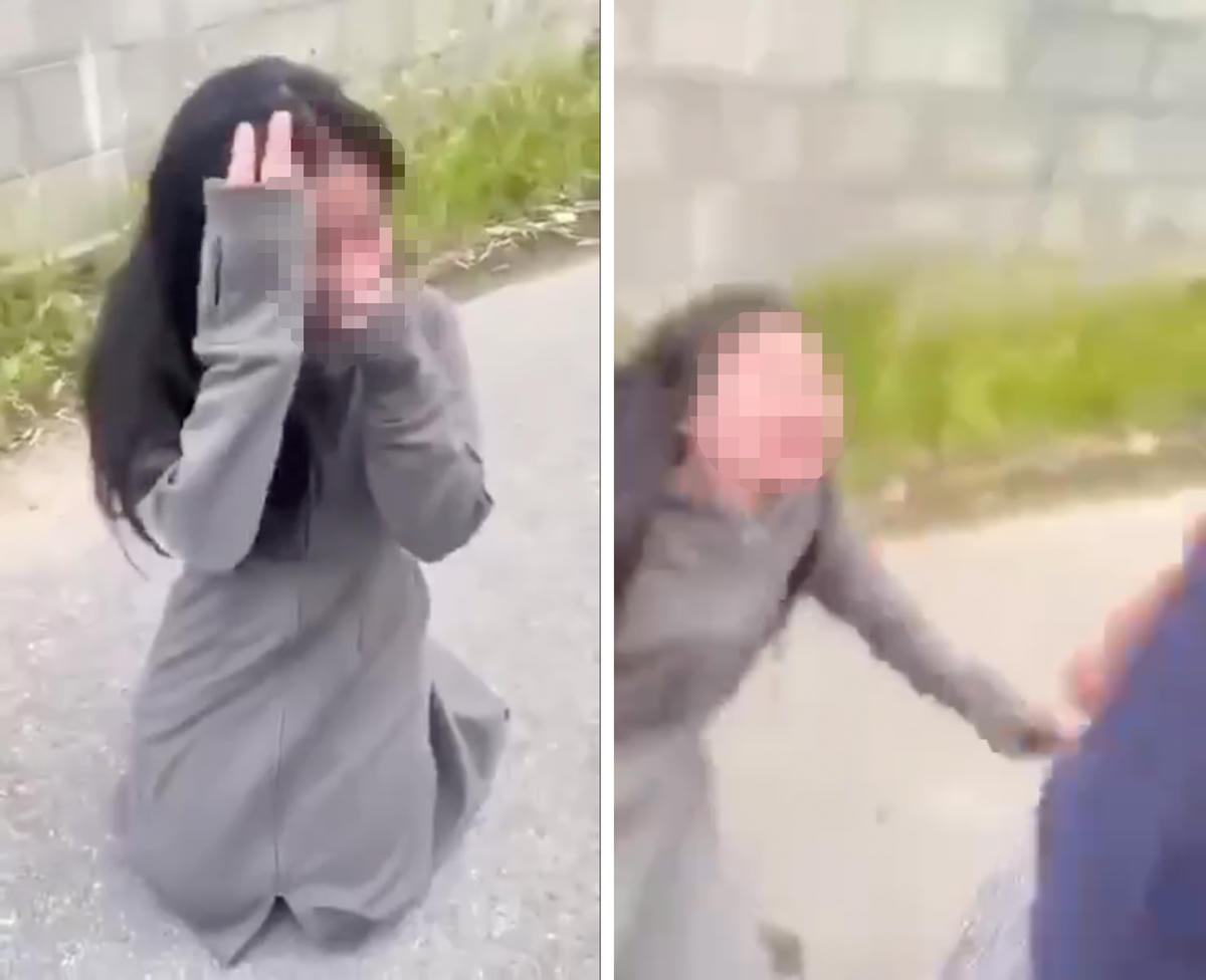 Nhóm nữ sinh đánh bạn, ép quỳ gối xin lỗi lan truyền trên mạng xã hội. Ảnh cắt từ clip.