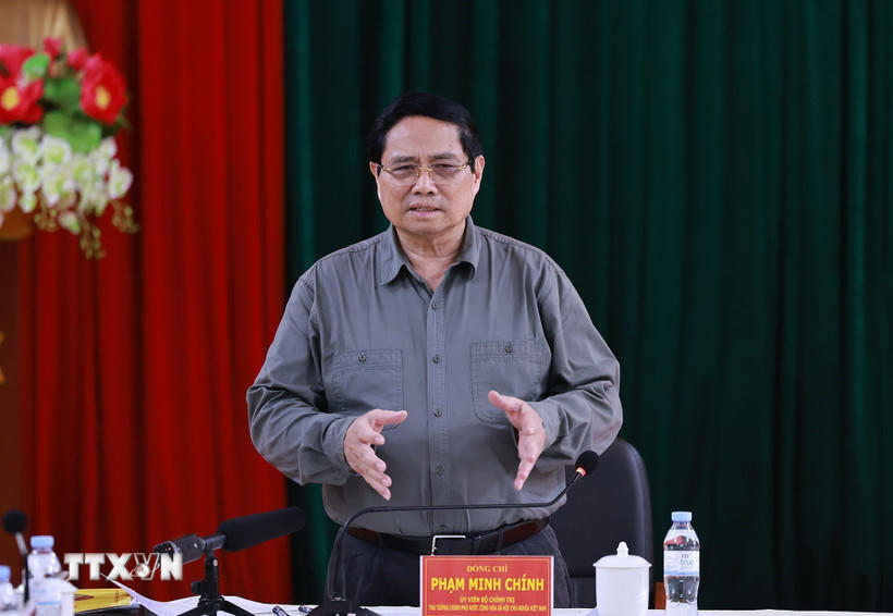Thủ tướng Phạm Minh Chính làm việc với Ban Thường vụ Tỉnh ủy Thanh Hóa về tình hình phát triển kinh tế-xã hội. (Ảnh: Dương Giang/TTXVN).