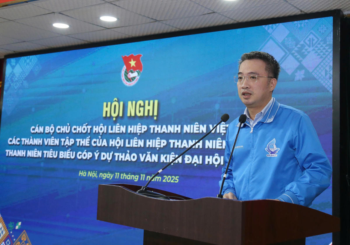 Ông Nguyễn Tường Lâm, Chủ tịch Hội Liên hiệp thanh niên Việt Nam phát biểu tại hội nghị. 