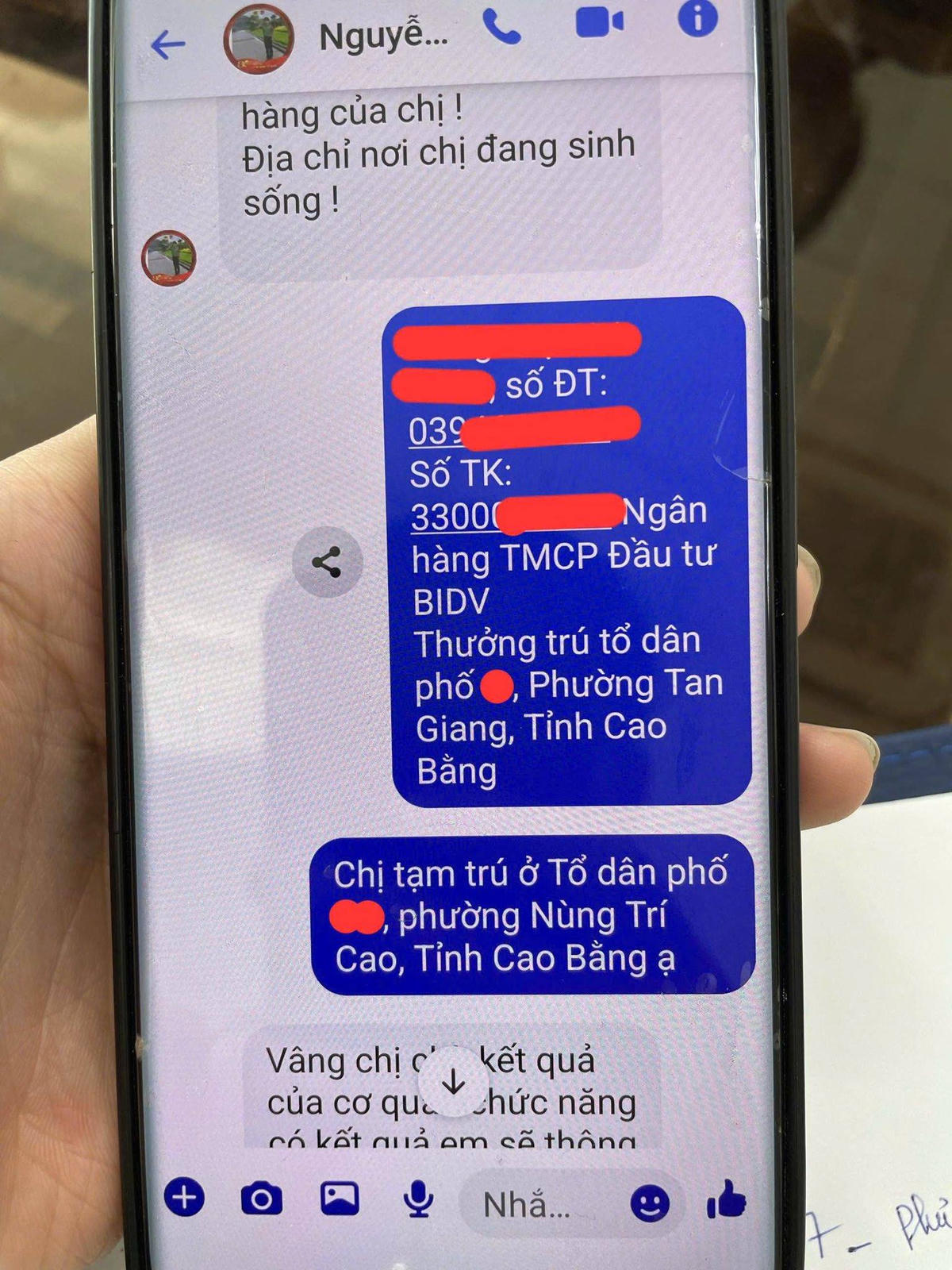 Tin nhắn của đối tượng lừa đảo nhắn cho bà H. Ảnh: Công an tỉnh Cao Bằng.