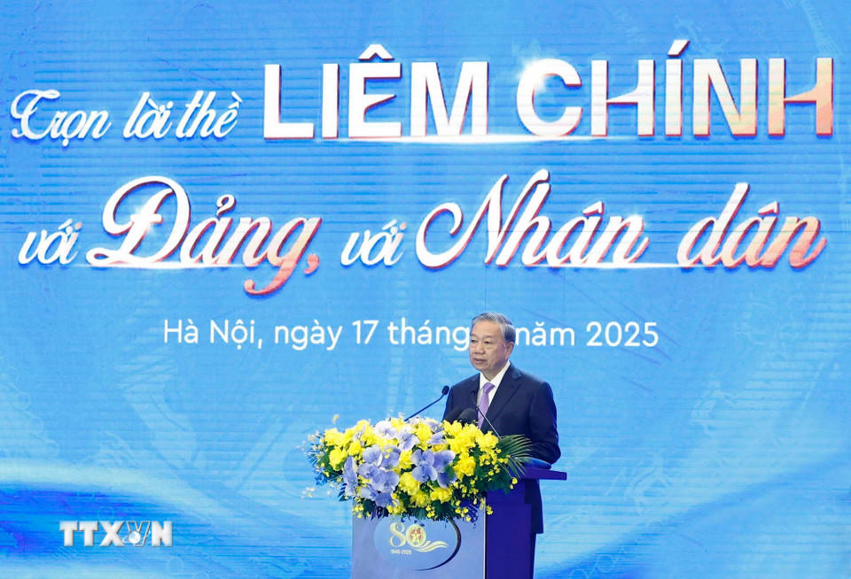 Tổng Bí thư Tô Lâm phát biểu tại Lễ kỷ niệm 80 năm Ngày truyền thống Thanh tra Việt Nam. (Ảnh: Thống Nhất/TTXVN)