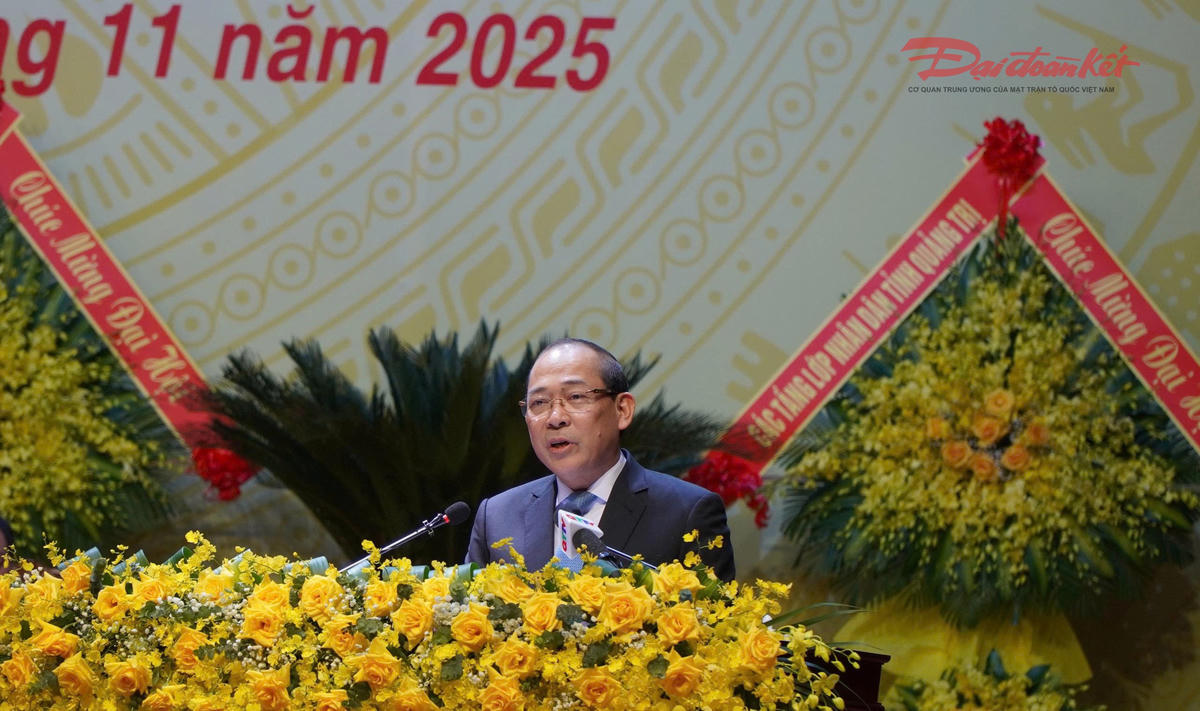 Phó Chủ tịch Ủy ban Trung ương Mặt trận Tổ quốc Việt Nam Hoàng Công Thủy phát biểu tại Đại hội. Ảnh: X.T.