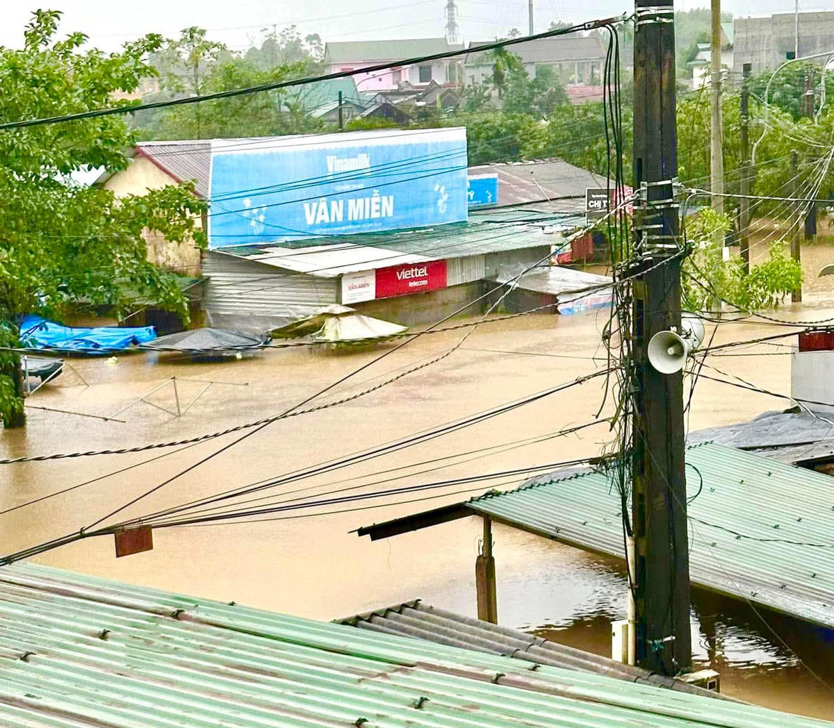 Mưa lớn khiến hàng trăm ngôi nhà thuộc phường Phong Điền bị ngập. Ảnh: CTV.