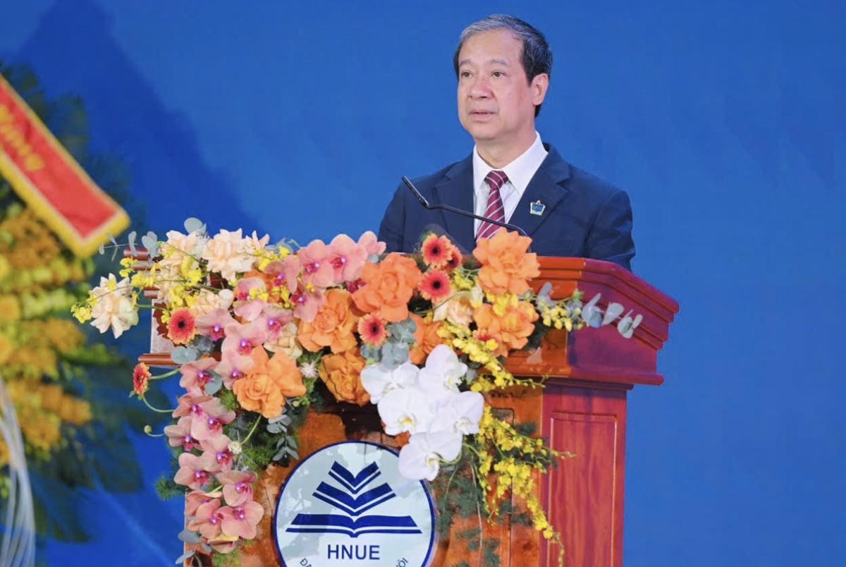 Bộ trưởng Bộ GDĐT Nguyễn Kim Sơn phát biểu tại buổi lễ. Ảnh: Trần Hiệp