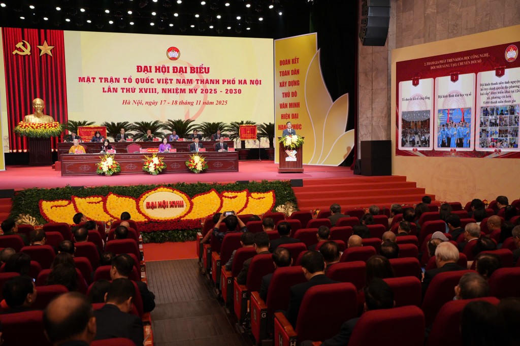 Quang cảnh Đại hội đại biểu MTTQ Việt Nam TP Hà Nội lần thứ XVIII, nhiệm kỳ 2025=2030.&nbsp;