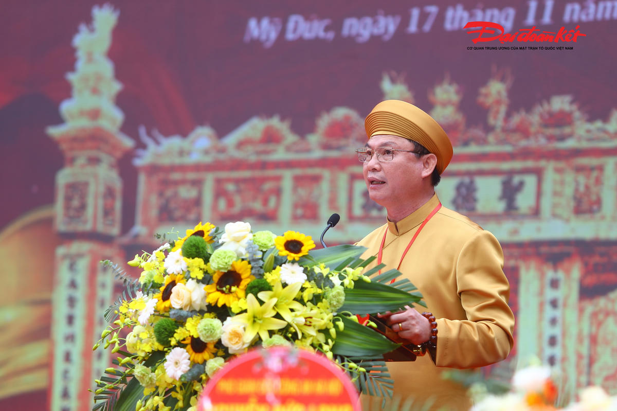 Bí thư Đảng ủy xã Mỹ Đức Đặng Văn Cảnh phát biểu tại lễ kỷ niệm.