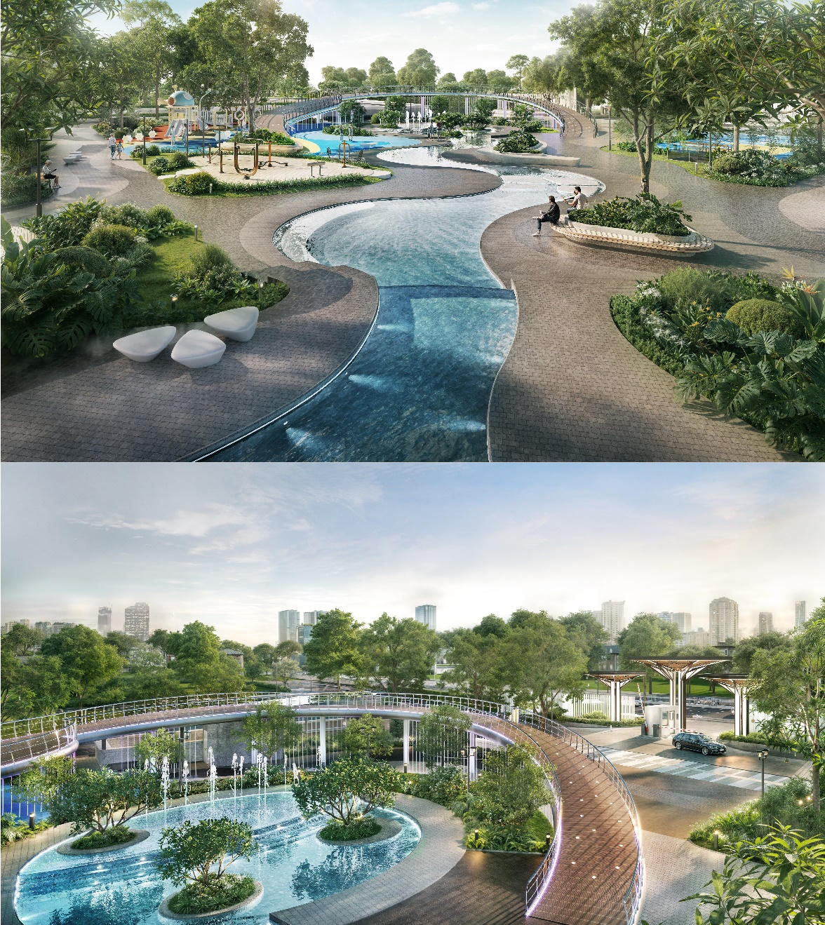 Cuối dòng chảy, cầu Lumis bắc ngang trước cổng vào dự án, như một cánh cổng thứ hai ngăn cách nhịp phố sôi động và không gian an lành bên trong.