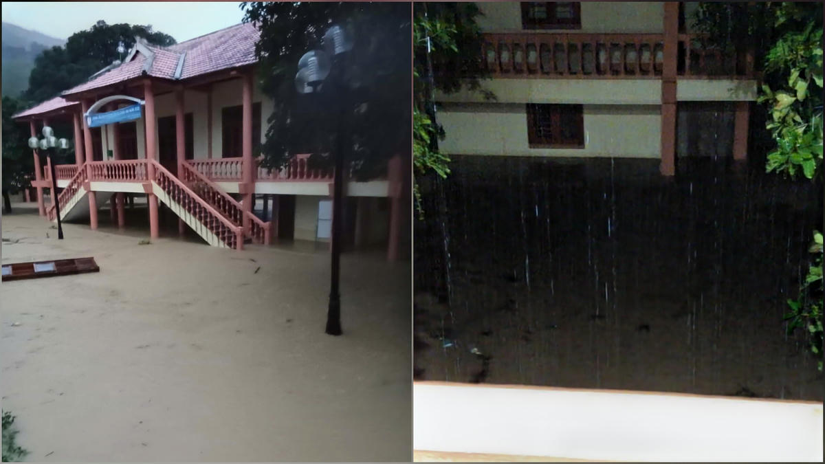 Trụ sở UBND xã Đakrông ở Klu bị ngập nước. Ảnh: CTV.