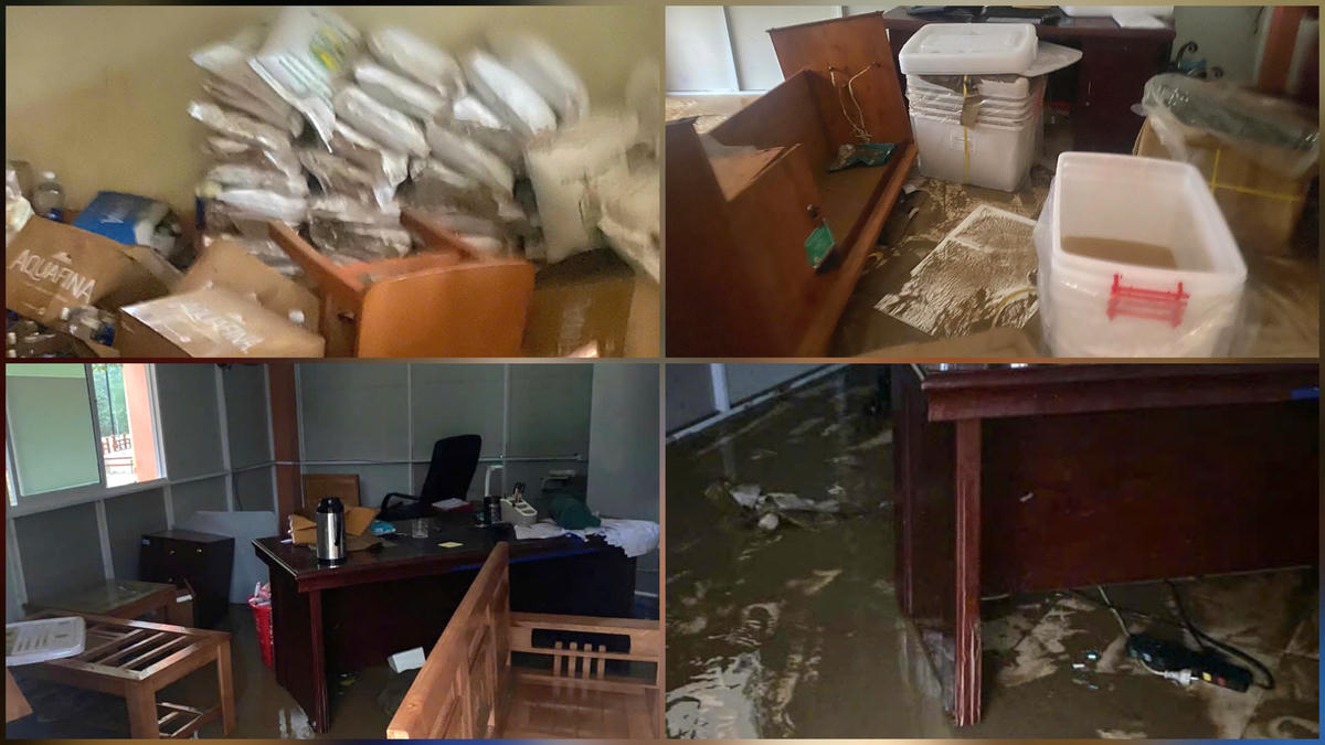 Nhiều đồ đạc, máy móc bị hư hỏng, hồ sơ giấy tờ bị ướt, nước cuốn trôi. Ảnh: CTV.