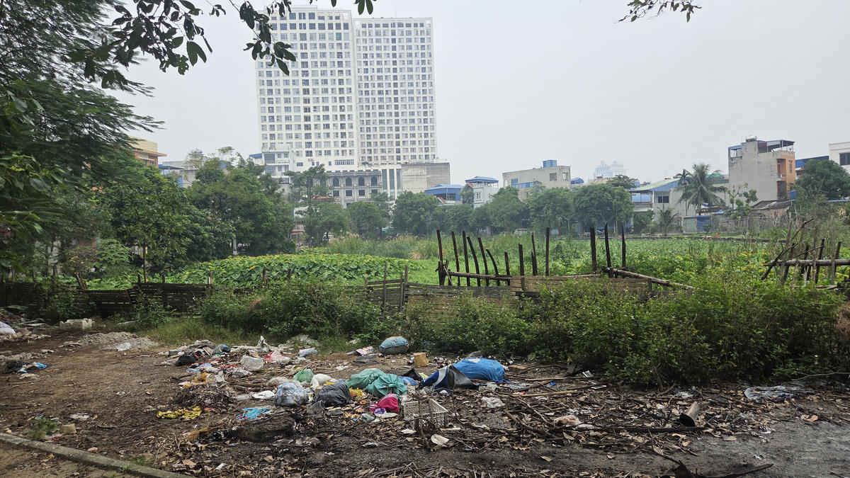 Rác thải bên bờ hồ.