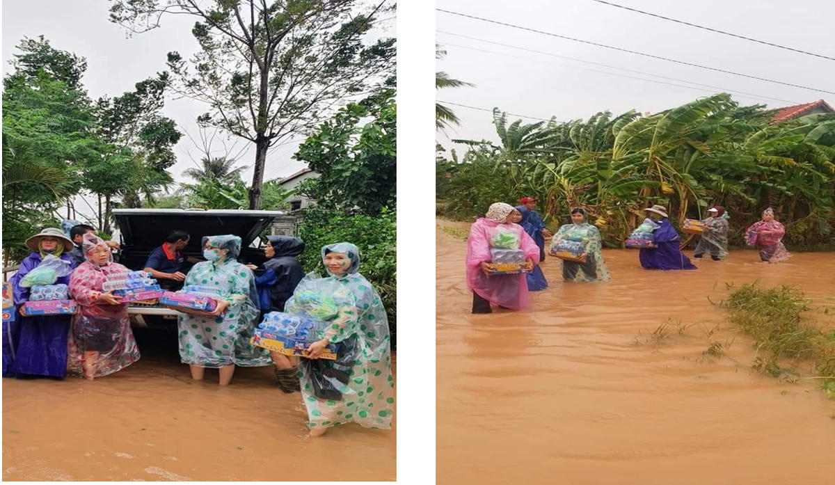 Cô Tuyết tham gia tiếp tế, cứu trợ bà con vùng lũ. Ảnh: NVCC