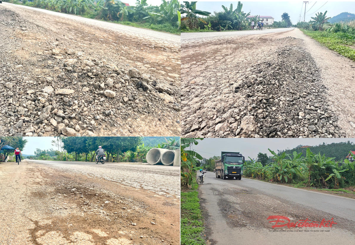 Người dân phản ánh, con đường dân sinh nối từ khu vực núi Niêm Sơn Nội đến đường ĐT 352 xuống cấp do "oằn mình" chịu đựng các đoàn xe trọng tải lớn. Ảnh: PT. 