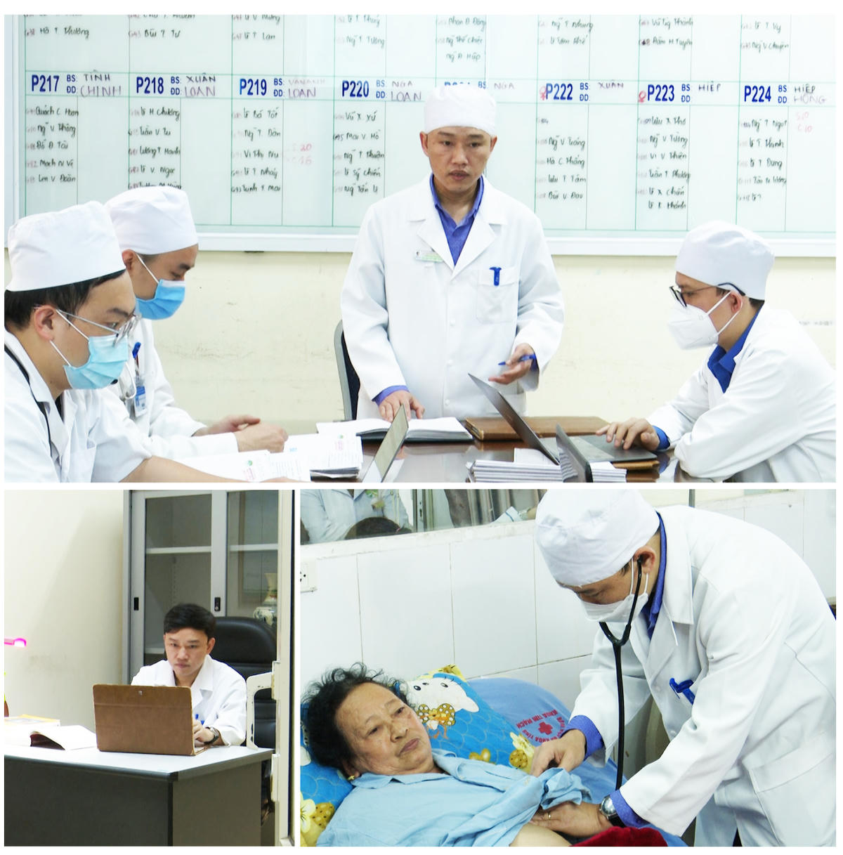 Sau giờ giao ban, bác sĩ Lê Thế Anh cùng đồng nghiệp đến các buồng bệnh để thăm khám cho bệnh nhân. Ảnh: BVĐK Thanh Hoá