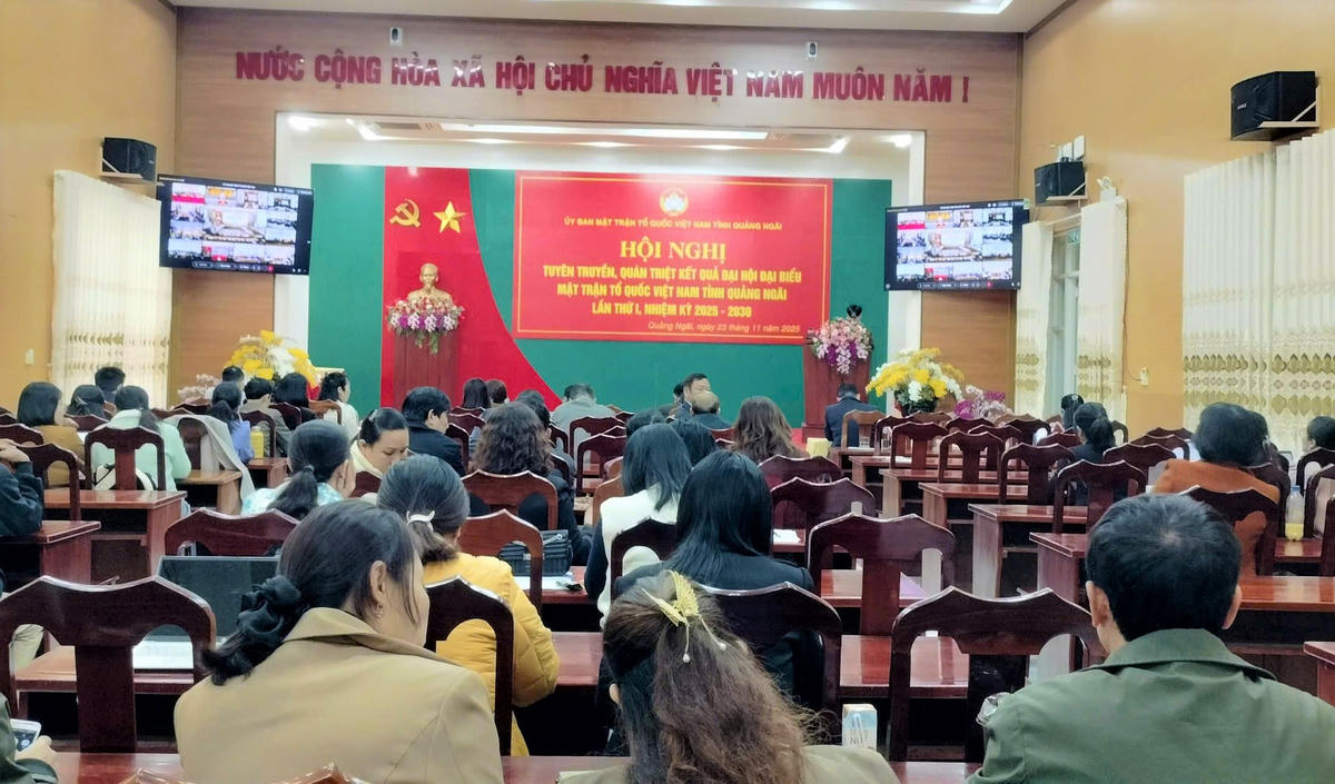 Quang cảnh buổi quán triệt kết quả Đại hội đại biểu MTTQ&nbsp; Việt Nam tỉnh Quảng Ngãi lần thứ I, nhiệm kỳ 2025- 2030. Ảnh: Chí Đại.