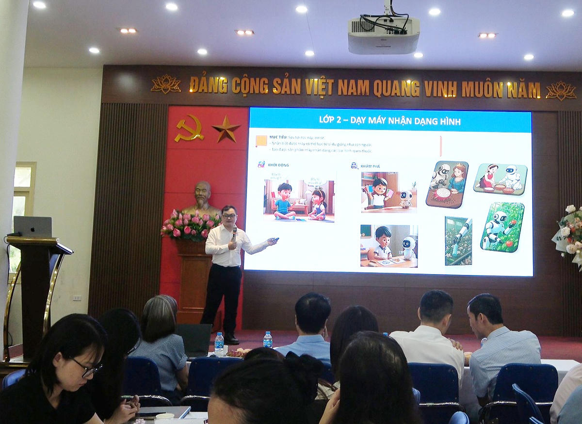 Tập huấn triển khai chương trình giáo dục AI trong trường học (ảnh: Trường TH, THCS&amp;THPT Thực nghiệm khoa học giáo dục)&nbsp;&nbsp;