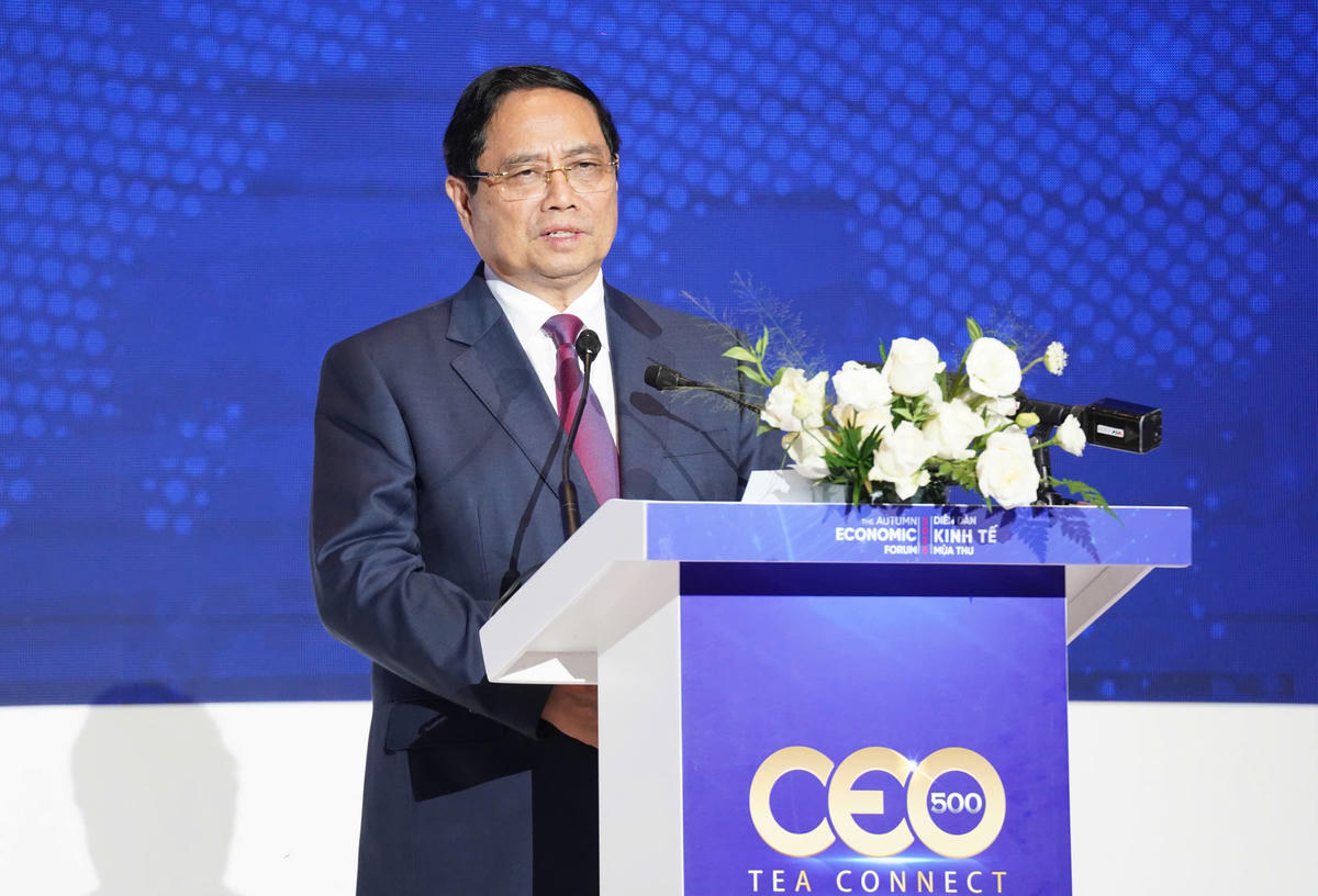 Thủ tướng Phạm Minh Chính phát biểu tại chương trình&nbsp;CEO 500 - TEA CONNECT. Ảnh: T.V