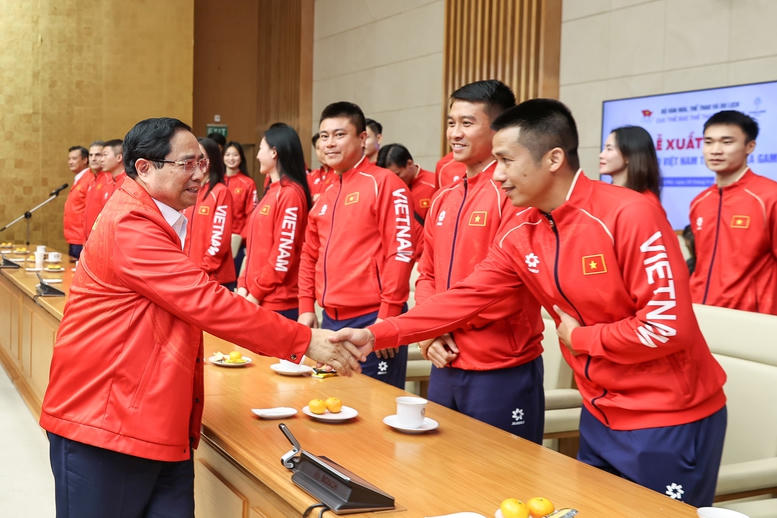 Thủ tướng Chính phủ Phạm Minh Chính dự lễ xuất quân của Đoàn thể thao Việt Nam dự SEA Games 33 - Ảnh: Nhật Bắc