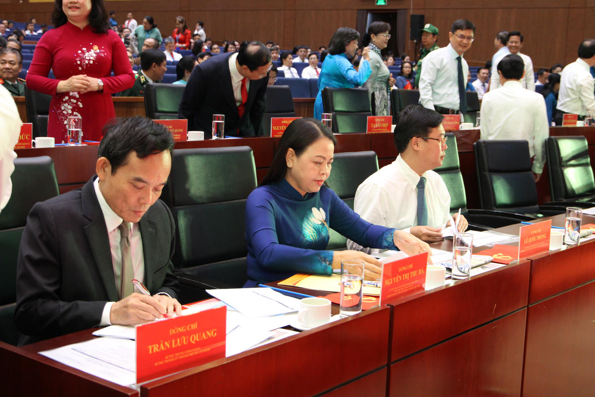 Ông Trần Lưu Quang và bà Nguyễn Thị Thu Hà tại đại hội. Ảnh: Q.Đ.