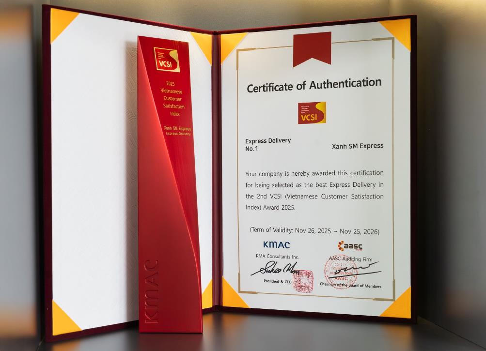 Xanh SM Express xếp vị trí số một trong ngành Chuyển phát nhanh – Bưu kiện theo khảo sát VCSI 2025