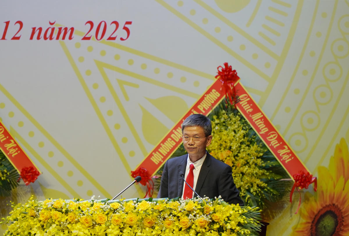 Ông Trần Tiến Sỹ, Chủ tịch Hội Nông dân tỉnh Quảng Trị nhiệm kỳ 2025-2030 phát biểu nhận nhiệm vụ.  Ảnh: X.T.