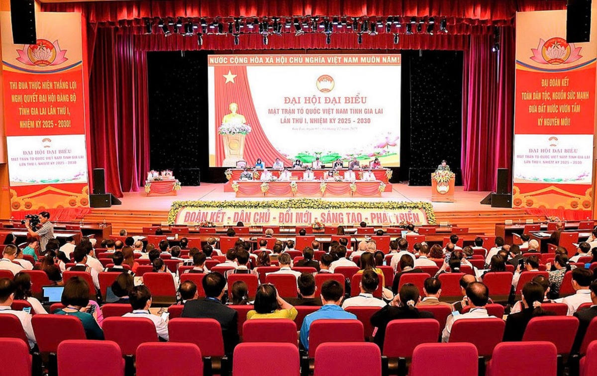 Quang cảnh&nbsp;Đại hội đại biểu MTTQ Việt Nam tỉnh Gia Lai lần thứ I, nhiệm kỳ 2025-2030 tại phiên thứ nhất. Ảnh: CV.